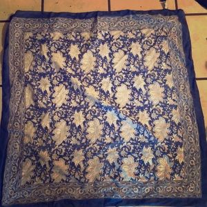 34” square blue, white floral cotton handkerchief